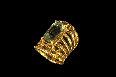 Band A Part 1 - Concave-Cut Green Amethyst Gold-Plated Brass Ring