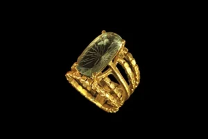Band A Part 3 - Concave-Cut Green Amethyst Gold Plated Brass Ring