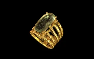 Band A Part 3 - Concave-Cut Green Amethyst Gold Plated Brass Ring