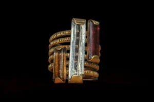Eternity 1 - Scapolite and Tourmalines Gold-Plated Brass Ring
