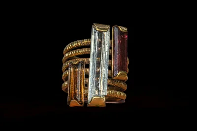 Eternity 1 - Scapolite & Tourmalines Gold-Plated Brass ring